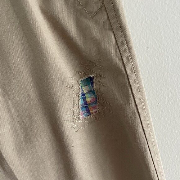 Talbots Sz 14 Tan Khaki Preppy Distressed Patches Relaxed Girlfriend Chino Pants - Picture 5 of 12